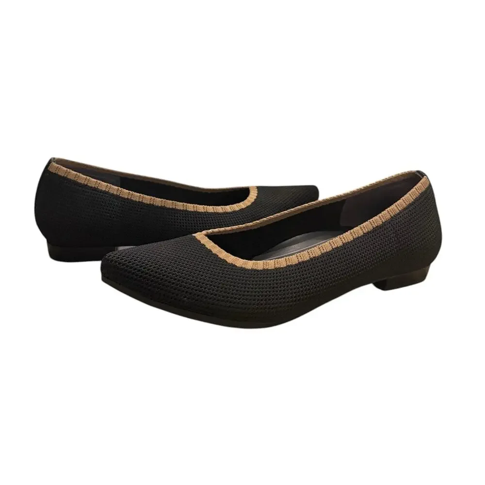 Vionic Dahlia Flats Black & Tan NEW Women’s 7.5 Slip-on Ballet Pointed Toe